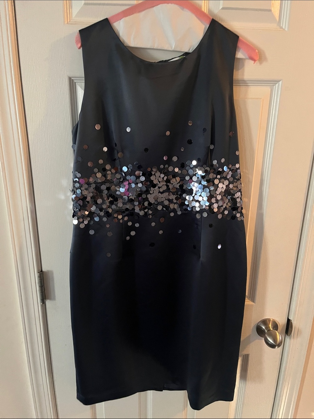 Calvin Klein Navy Midi Dress with Silver Sequin Band
